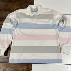 Vintage Lands End Rugby Shirt Womens Medium Colorful Stripe Polo Made In USA